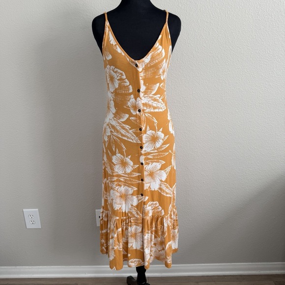 Roxy Dresses & Skirts - Roxy XS Seaside State Midi Dress Floral Tropical Buttons Ruffle Vacation Resort